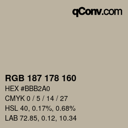 Color code: RGB 187 178 160 | qconv.com