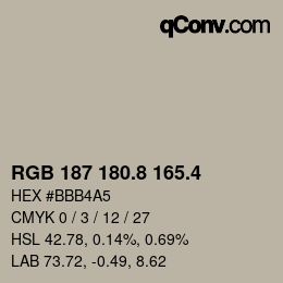 カラーコード: RGB 187 180.8 165.4 | qconv.com