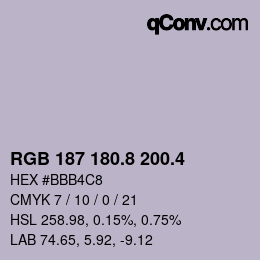 カラーコード: RGB 187 180.8 200.4 | qconv.com