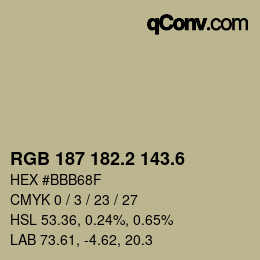 カラーコード: RGB 187 182.2 143.6 | qconv.com