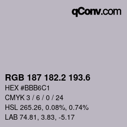 カラーコード: RGB 187 182.2 193.6 | qconv.com