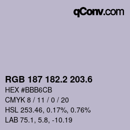 カラーコード: RGB 187 182.2 203.6 | qconv.com