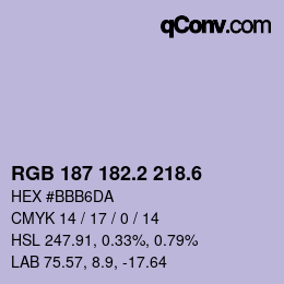 カラーコード: RGB 187 182.2 218.6 | qconv.com
