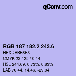 カラーコード: RGB 187 182.2 243.6 | qconv.com