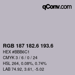 カラーコード: RGB 187 182.6 193.6 | qconv.com