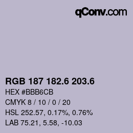 カラーコード: RGB 187 182.6 203.6 | qconv.com