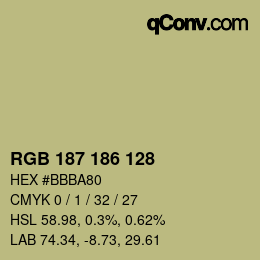 Color code: RGB 187 186 128 | qconv.com