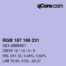 Color code: RGB 187 186 231 | qconv.com