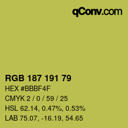 Color code: RGB 187 191 79 | qconv.com