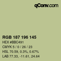 Color code: RGB 187 196 145 | qconv.com