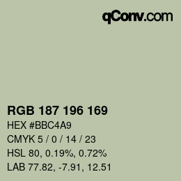 Code couleur: RGB 187 196 169 | qconv.com