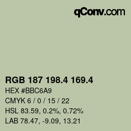 カラーコード: RGB 187 198.4 169.4 | qconv.com