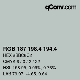 カラーコード: RGB 187 198.4 194.4 | qconv.com