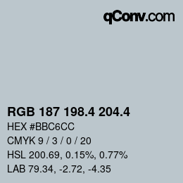 カラーコード: RGB 187 198.4 204.4 | qconv.com