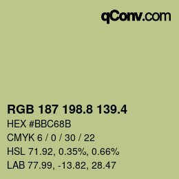 カラーコード: RGB 187 198.8 139.4 | qconv.com