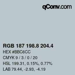 カラーコード: RGB 187 198.8 204.4 | qconv.com