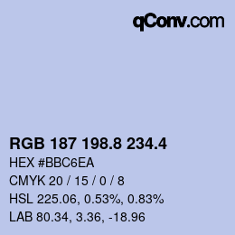 カラーコード: RGB 187 198.8 234.4 | qconv.com