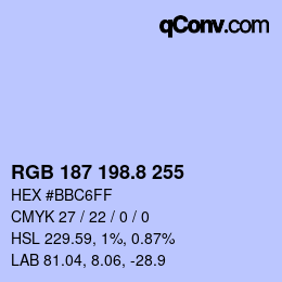 カラーコード: RGB 187 198.8 255 | qconv.com