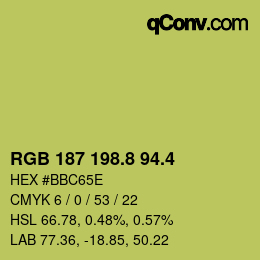 カラーコード: RGB 187 198.8 94.4 | qconv.com