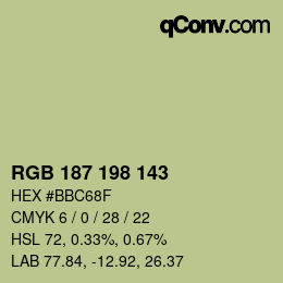 Color code: RGB 187 198 143 | qconv.com