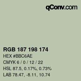 Color code: RGB 187 198 174 | qconv.com