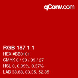 カラーコード: RGB 187 1 1 | qconv.com