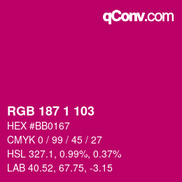 Color code: RGB 187 1 103 | qconv.com