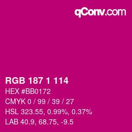 Color code: RGB 187 1 114 | qconv.com