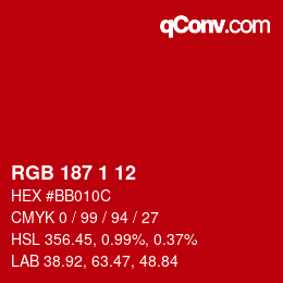Color code: RGB 187 1 12 | qconv.com