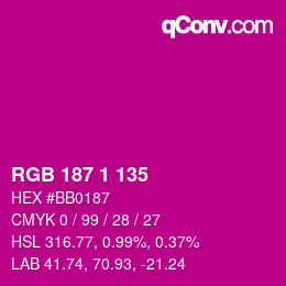 カラーコード: RGB 187 1 135 | qconv.com