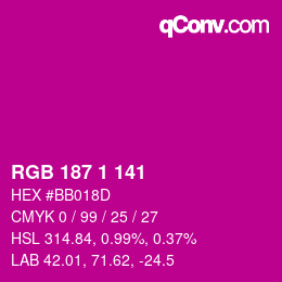 Color code: RGB 187 1 141 | qconv.com