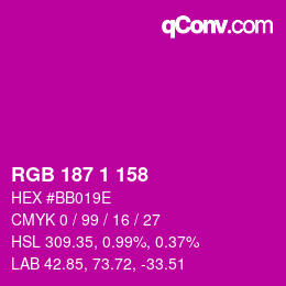 Color code: RGB 187 1 158 | qconv.com