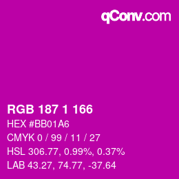 Color code: RGB 187 1 166 | qconv.com