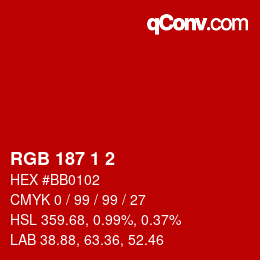 Color code: RGB 187 1 2 | qconv.com