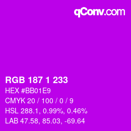 Color code: RGB 187 1 233 | qconv.com