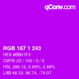 Color code: RGB 187 1 243 | qconv.com