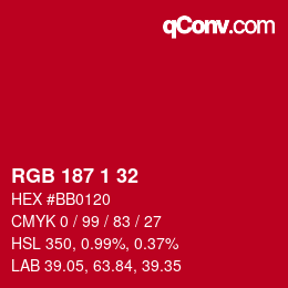 Color code: RGB 187 1 32 | qconv.com