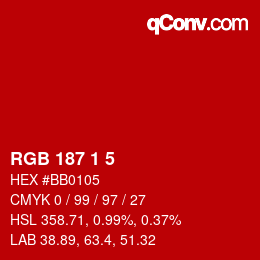 Farbcode: RGB 187 1 5 | qconv.com