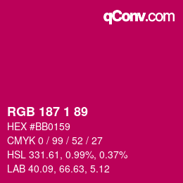 Color code: RGB 187 1 89 | qconv.com
