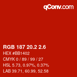 カラーコード: RGB 187 20.2 2.6 | qconv.com