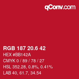 カラーコード: RGB 187 20.6 42 | qconv.com