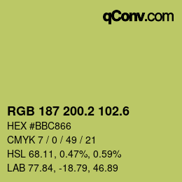 カラーコード: RGB 187 200.2 102.6 | qconv.com