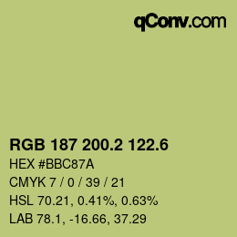 カラーコード: RGB 187 200.2 122.6 | qconv.com