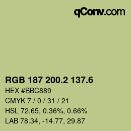 カラーコード: RGB 187 200.2 137.6 | qconv.com