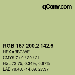 カラーコード: RGB 187 200.2 142.6 | qconv.com