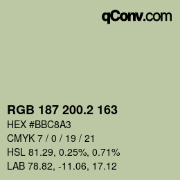 カラーコード: RGB 187 200.2 163 | qconv.com