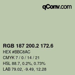 カラーコード: RGB 187 200.2 172.6 | qconv.com