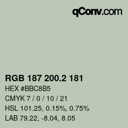 カラーコード: RGB 187 200.2 181 | qconv.com