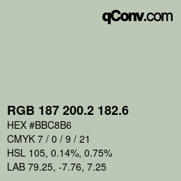 カラーコード: RGB 187 200.2 182.6 | qconv.com