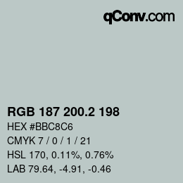 カラーコード: RGB 187 200.2 198 | qconv.com